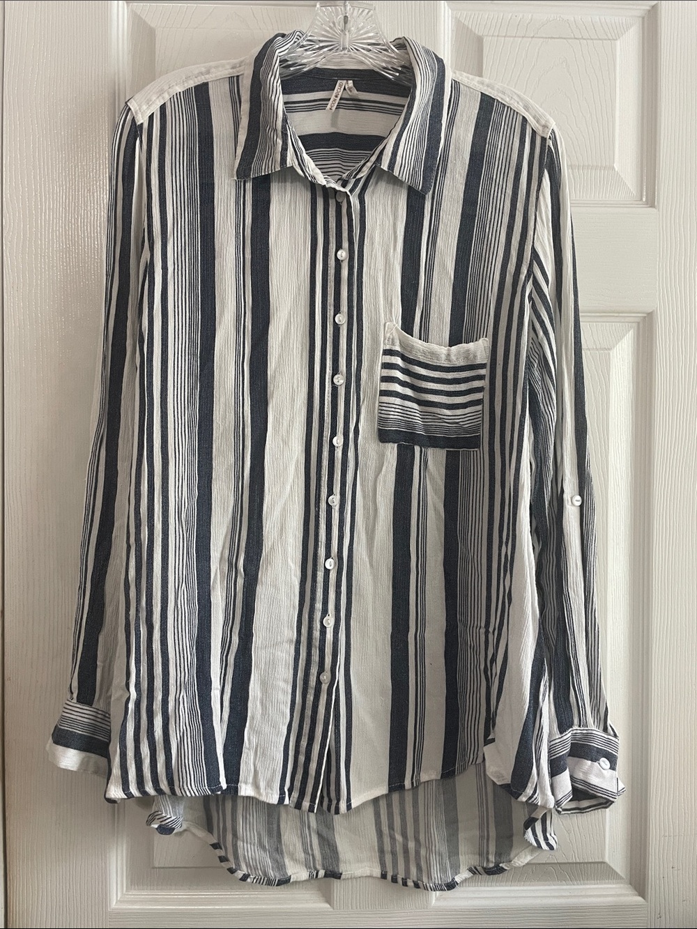 Moon Orchid Size XL Navy White Striped Long Sleeve Button Down Shirt